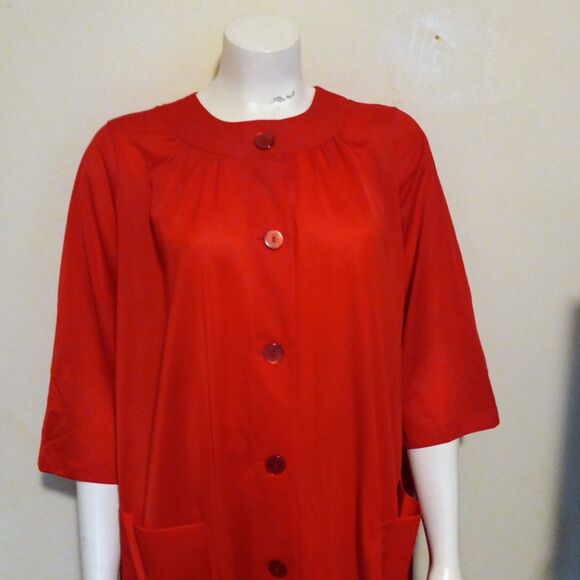 Vintage Shadowline Robe & Pant Set-Small/34-1950s-Button Front-Pockets-Red - Picture 2 of 11